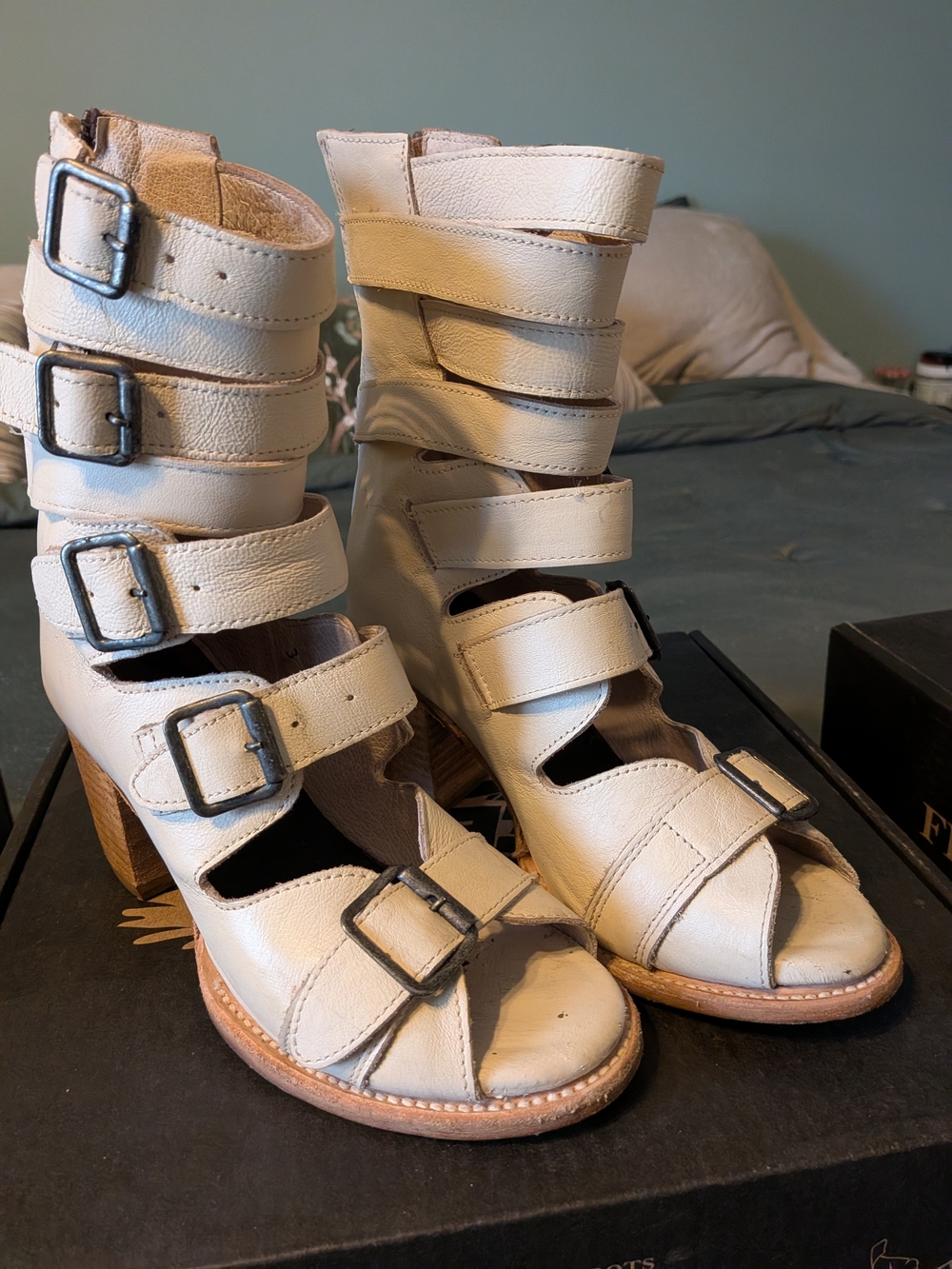 Freebird Cream Multi-Buckle Cutout Heeled Sandals